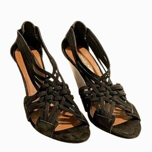 Donald J Pliner Royce Wedge Heel Women's Size 8.5 Black Suede Stretch, Strappy
